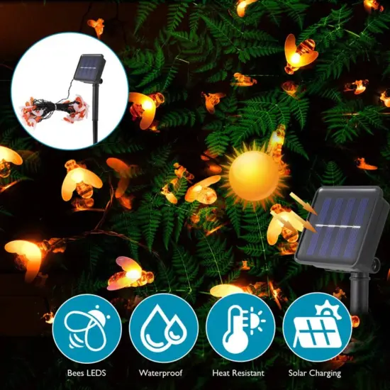 Kitcheniva Waterproof LED Solar Power Bee String Light 21 FT {2}