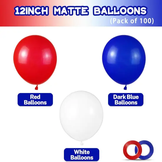 Red White and Blue Latex Balloons 100 Pack Graduation Birthday Wedding Nautical Party Supplies {2}