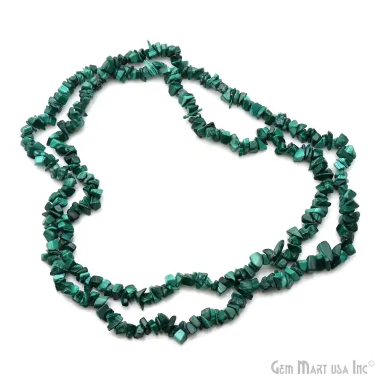 Malachite Chip Beads, 34 Inch, Natural Chip Strands, Drilled Strung Nugget Beads, 7-10mm, Polished, GemmartUSA (CHMC-70004) {1}