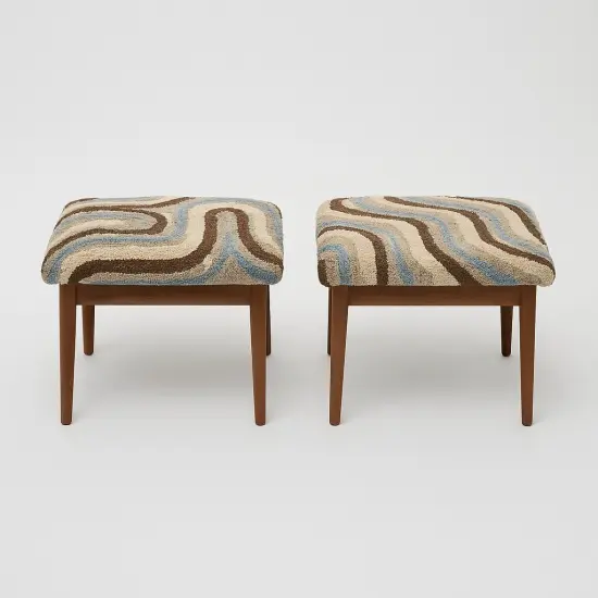 Stylish Tufted Upholstered Stool with Wooden Legs &ndash; Set of 2 {1}