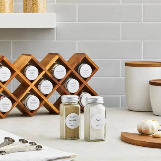 Talented Kitchen 144 Spice Labels Stickers, White Spice Jar Labels Preprinted for Spice Jar Lids, Seasoning Herbs Spice Rack Organization, Water Resistant, Black Minimalist (Round 1.5 In) {2}