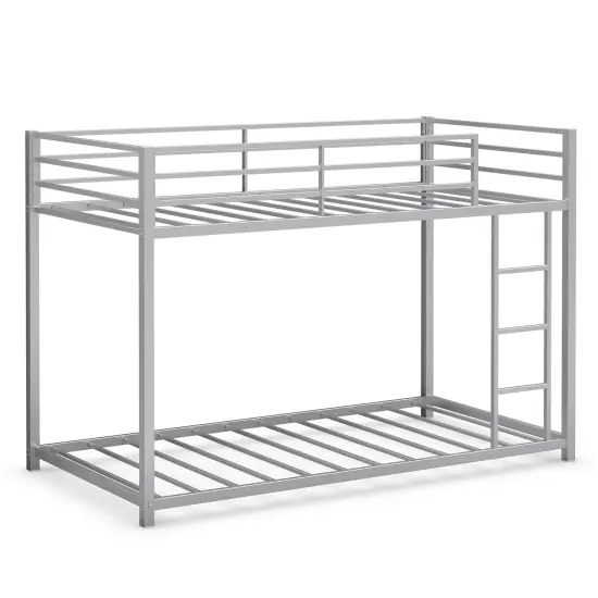 Steel Twin Bunk Bed with Ladder and Guardrails Silver {8}