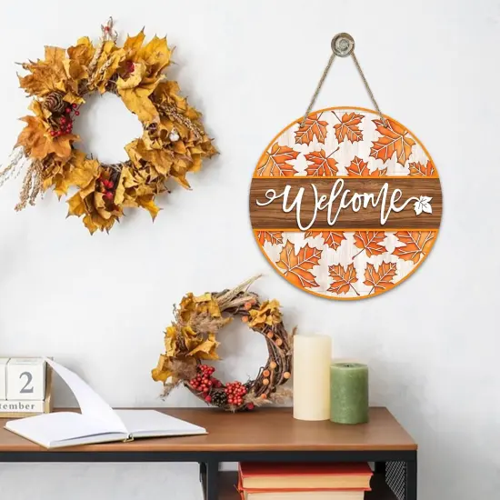 Welcome Fall Maple Leaves Sign (Orange) {6}