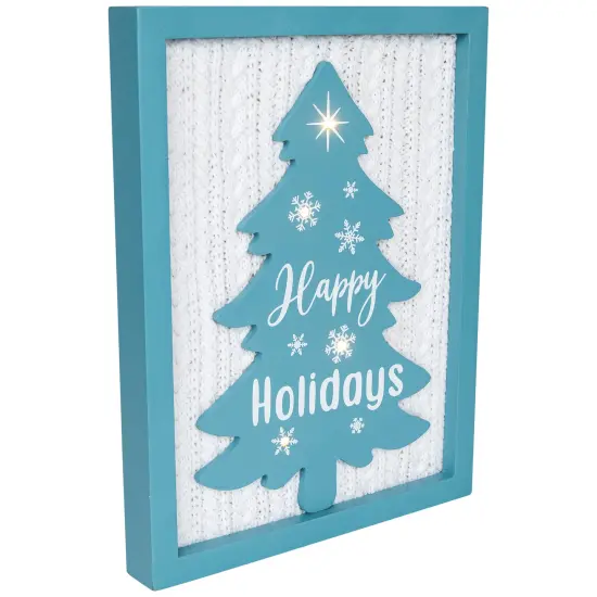 Northlight Lighted Happy Holidays Christmas Tree with Cable Knit Texture Wall Art - 12" Blue {4}
