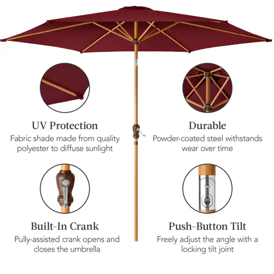 Best Choice Products 10ft Outdoor Woodgrain Pattern Steel Market Patio Umbrella w/ Crank, Tilt Burgundy {6}