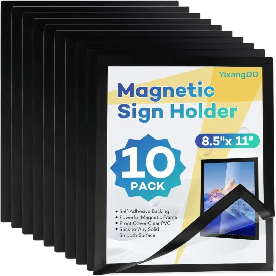 10 Pack Magnetic Sign Holder 8.5 x 11,Self-Adhesive Magnetic Wall Mount Sign Holder , Magnetic Document Holder for Wall Window Office Poster Store {1}