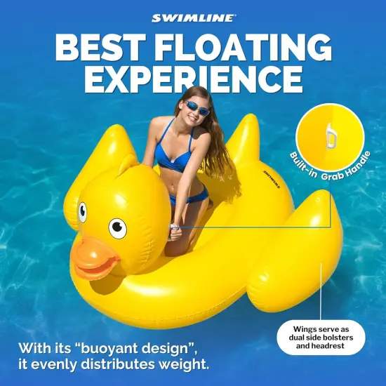Swimline Inflatable Giant Ride-On Lucky Ducky Swimming Pool Float- 76" Yellow {6}
