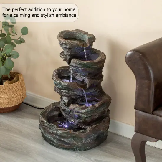 Gardenised Water Fountain with LED Light for Indoor and Outdoor Accent with Soothing Waterfall Sound Ideal for Home Office Patio Backyard Deck Porch Balcony and Tabletop Display, Forest Falls {4}