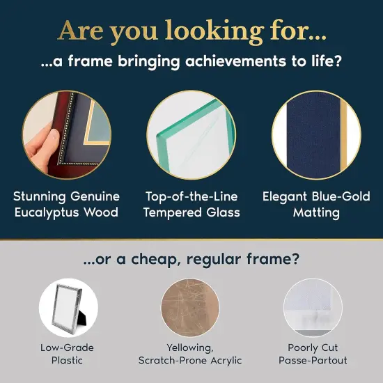 Wooden College Diploma Frame 8.5 x 11 &ndash; Blue Mat with Golden Rim &ndash; Certificate Frame 11x14 without Mat &ndash; Graduation Gift &ndash; Degree Frame and Certificate Holder College &ndash; Document Frame {2}