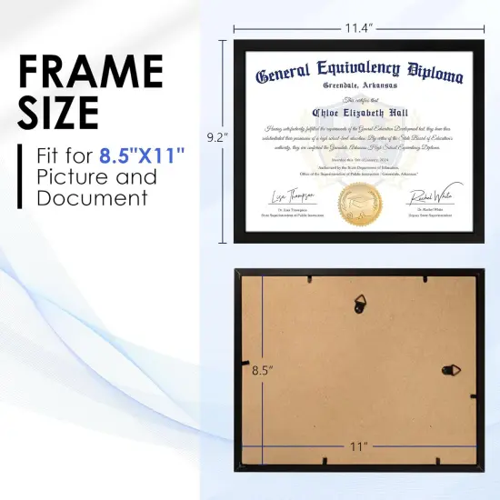 8.5x11 Diploma Frame, Black Picture Frame with Clear Plexiglass, 2 Pack Certificate Frame for Wall Display, 8.5x11 Document Frame, High School Diploma Frame {2}