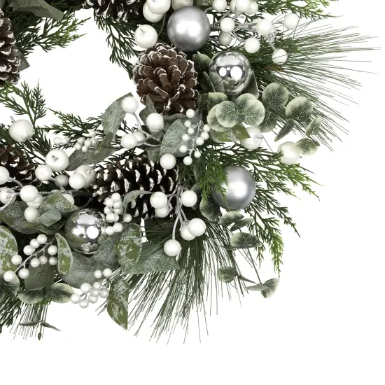 Northlight Mixed Pine with Pinecones and Ornaments Artificial Christmas Wreath - 28" - Unlit Green {6}