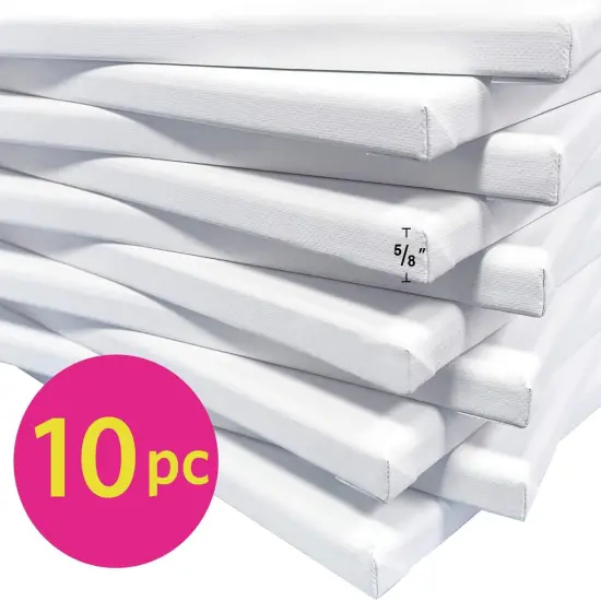 Stretched Canvas for Painting 8x10 Inch/10 Value Pack, 8 Oz Triple Primed 5/8 Inch Profile 100% Cotton White Blank Canvas, Artist Framed Canvas for Oil Acrylic & Pouring Art {2}