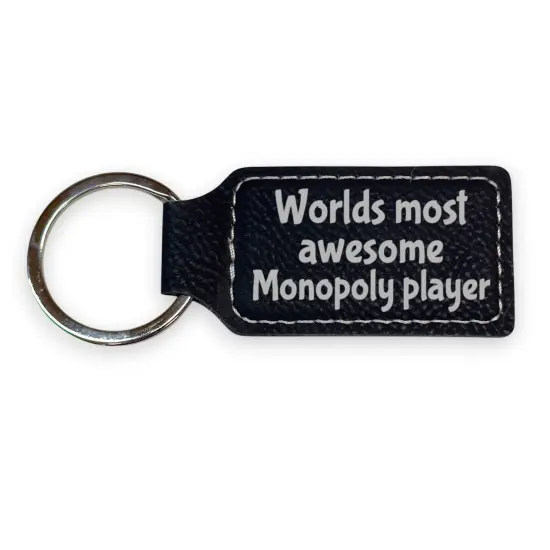 Keychain - Rectangle - Worlds Most awesome Monopoly Player - Leather Black/Silver {3}