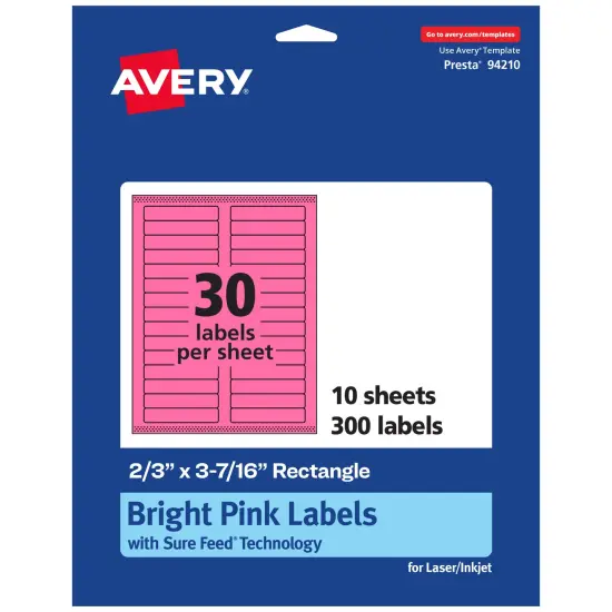 Avery Bright Pink Paper Labels, 2/3" x 3-7/16" Rectangle {7}