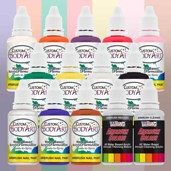 2 Airbrush Nail System Kit with 12 Paint Color Set, High Performance Single-Piston Airbrush Air Compressor {6}