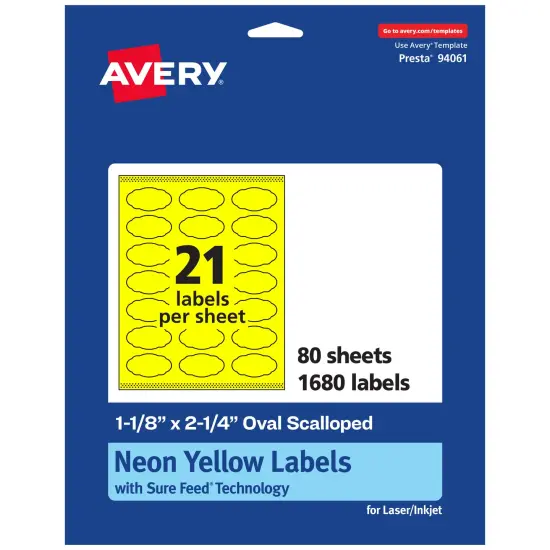 Avery Neon Yellow Paper Labels, 1-1/8" x 2-1/4" Oval Scalloped {1}