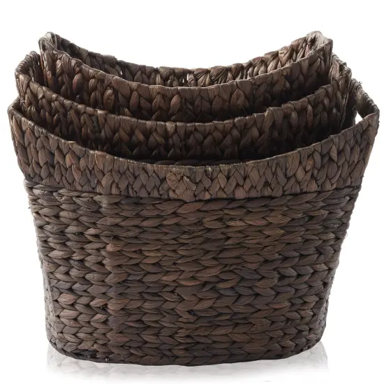 Casafield Set of 3 Stackable Oval Laundry Baskets with Handles, Woven Water Hyacinth Storage Totes for Throw Blankets, Bathroom, Bedroom, Living Room {4}
