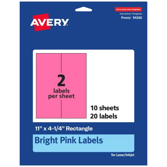 Avery Bright Pink Paper Labels, 11" x 4.25" Rectangle {7}