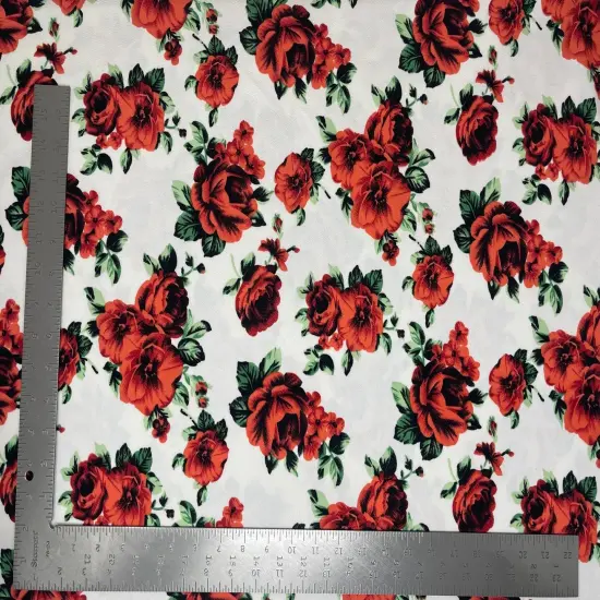 1 Yard Liverpool knit floral print fabric with stretch for dresses skirts tops and blouses 60 inches Off White/Dk. Coral {2}