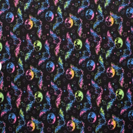 1 Yard Rainbow Bats Blacklight Reactive Spandex Fabric for Swimwear, Dancewear, Leggings, and Costumes 58/60 Inches Wide {1}