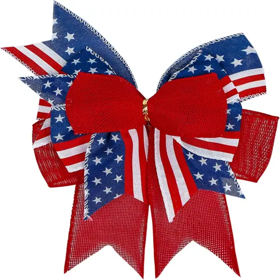 4th of July Bow Red White Blue Wreath Bows Patriotic Decoration for Memorial Day, Veteran's Day (9.5 x 13 inch) {1}