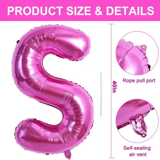 40 Inch Large Rose Red Letter S Balloons - Giant Hot Pink Alphabet Letter Balloons for Birthday Party Anniversary Supplies Decorations {2}