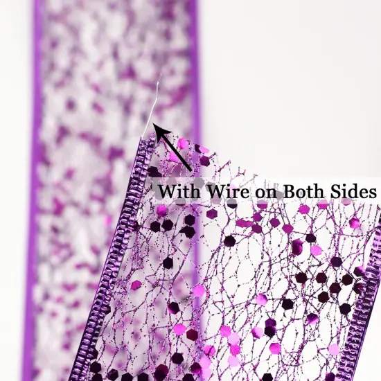 Purple Glitter Wire Mesh Ribbon with Sparkle {2}