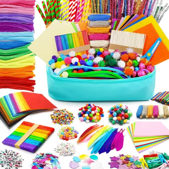 Arts and Crafts Supplies for Kid - Crafts for Girls Age 3, 4, 5, 6, 7, 8, 9 Years Old, Craft Kit with Pipe Cleaners, Pompoms & Craft Tools, Birthday Gifts for 4-8 Boys & Girls {1}