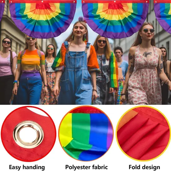 Pride Rainbow Pleated Fan Bunting Flag 1.5 x 3 Ft Gay Pride Rainbow Bunting Flag Banner for LGBTQ Proud Wall Decor Holiday Hanging Backdrop for Parades Holiday Indoor Outdoor Decor 2 Pcs {4}