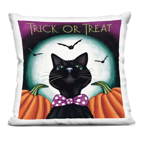 Stupell Industries Trick Or Treat Cat Decorative Printed Pillow design by Elizabeth Tyndall, 18 x 7 x 18 {1}