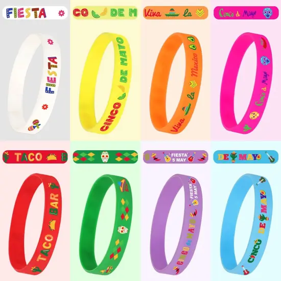 24pcs Mexican Fiesta Party Favors Silicone Bracelets Cactus Guitar Hat Rubber Wristbands for Fiesta Mexican Birthday Party Decorations Gift Goodie Bag Stuffers(8 Designs) {3}