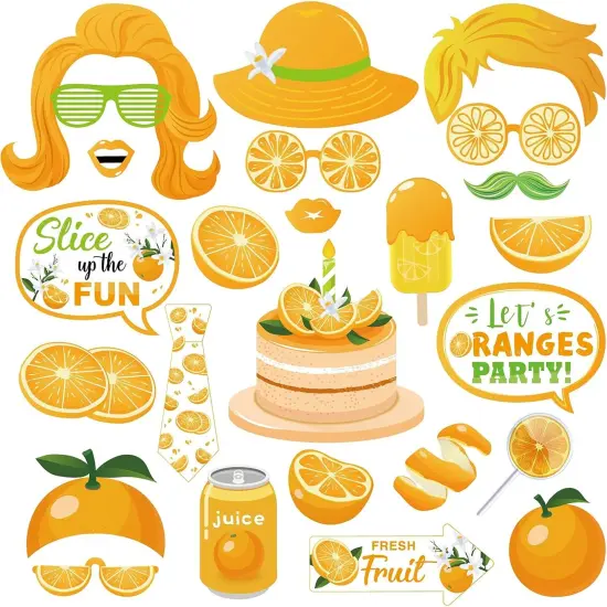 25Pcs Orange Fruit Photo Booth Props with Stick {2}