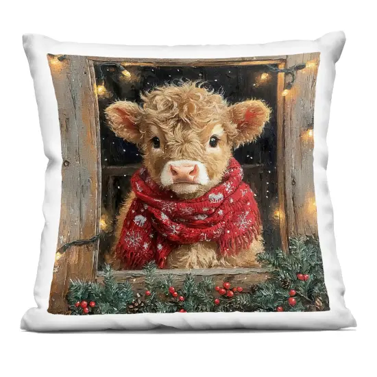 Stupell Industries Calf with Holly & Lights Garland Decorative Printed Pillow design by Riley B, 18 x 7 x 18 {1}