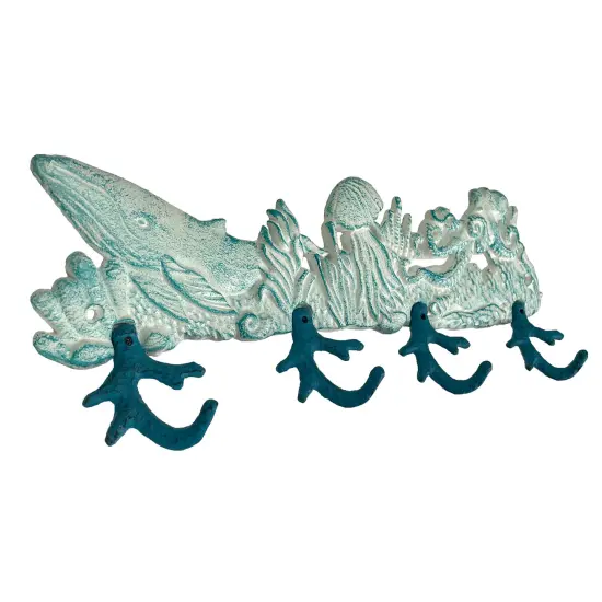 Cast Iron Sealife Plaque with Coral Hooks - Coastal Wall Decor {3}