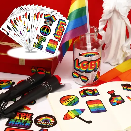 200 Pcs Gay Pride Stickers, LGBTQ+ Stickers Rainbow Sticker Bulk for Pride Month Lesbian Bisexual Sticker Pack Vinyl Waterproof Pride-Stuff for Water Bottle Laptop Skateboard Guitar Car {3}
