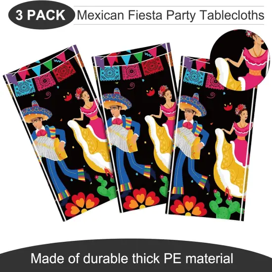3 Pcs Mexican Fiesta Happy Birthday Fiesta Disposable Table Cover Plastic Cinco De Mayo Tablecover for Mexican Taco Night Birthday Party Decorations Supplies, 54 x 108 Inch {4}