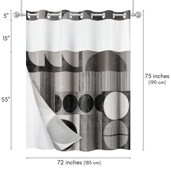 Americanflat 72x75 Hookless Shower Curtain - Abstract Shower Black Grey Curtain with Sheer Panel, Snap-In Liner, and Grommets {2}
