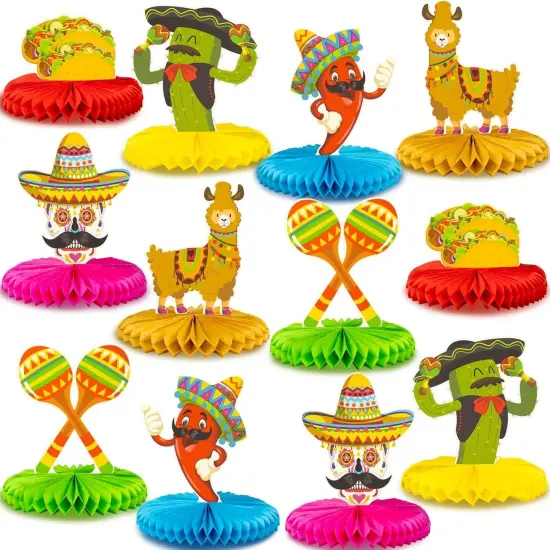 12pcs Fiesta Mexican Party Table Decoration Centerpiece - 8&rdquo; Paper 5 Cinco De Mayo Party Table Decoration Honeycomb for Fiesta Mexican Themed Taco Party Birthday Day of the Dead Decor Supplies {1}