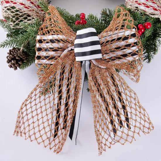 Gold Stretchable Glitter Metallic Mesh Ribbon Wired Web Ribbon Wide {3}