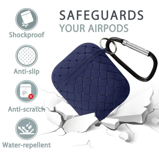 For Apple AirPods 2 / 1 Case, Protective Cover with Keychain for Women Men, Blue Weave Pattern {2}