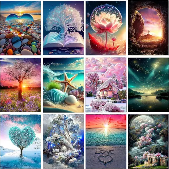 12 Pack Diamond Painting Kits for Adults,5D Landscape Diamond Art Kit for Beginners, DIY Paint with Diamonds Round Full Drill Paintings Gem Art for Home Wall Decor Inch12X16 {1}