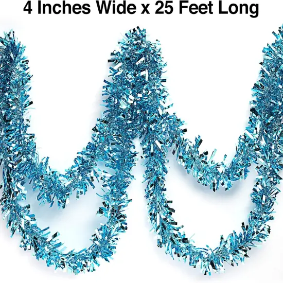 Light Blue Metallic Tinsel Twist Garland for Party Decorations {3}