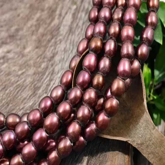 8mm Pink Bronze Large Hole Fresh Water Potato Pearls (8" Strand) {2}
