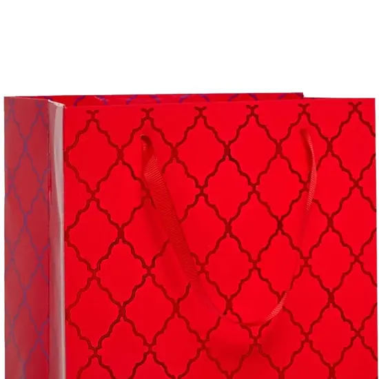 Red & Silver Diamond Grid Euro Tote 10.25" x 4.75" x 12.625" Stylish {4}