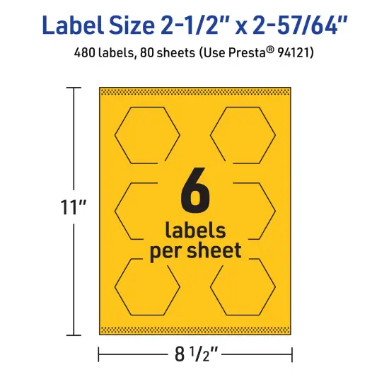 Avery Bright Yellow Paper Labels, 2-1/2" x 2-57/64" Hexagon {5}