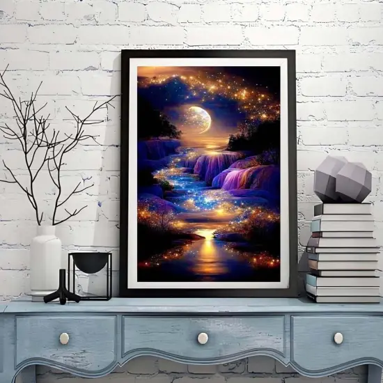 Waterfall Landscape Diamond Art Kits For Adults,DIY Moonlight Diamond Painting Kits For Adults Beginners,5D Full Drill Diamond Dots With Diamond Gem Art And Crafts For Home Wall Decor 12x16inch {2}