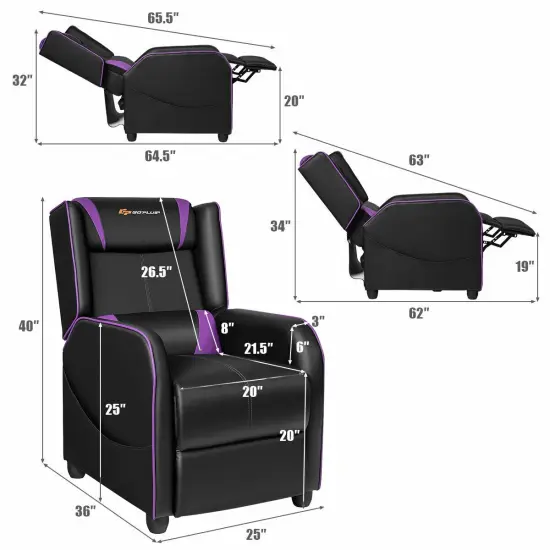 Ergonomic Purple Massage Gaming Recliner Chair {5}