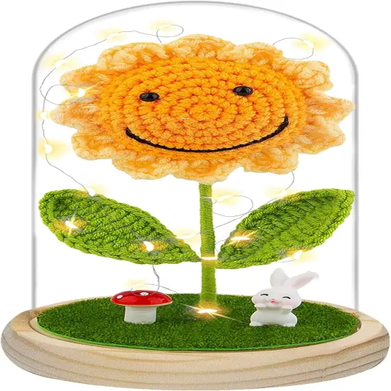 Sunflower Gifts for Women Birthday, Crochet Sunflowers in Dome with LED Strip for Her, Sun Flowers Gifts for Wife Girlfriend Mom on Birthday Mother's Day {1}