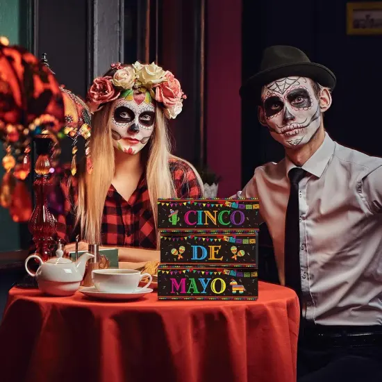 3 Pcs Mexican Fiesta Party Decorations Wooden Cinco De Mayo Centerpieces Sombrero Llama Maracas Table Signs Wood Taco Parties Tiered Tray Decor for Fiesta Taco Bar Mexican Decor {5}