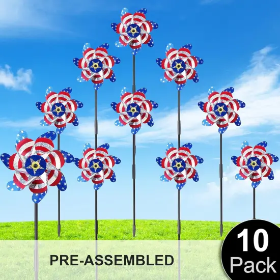 10 Packs Patriotic Sparkly Reflective Pinwheels for Yard and Garden {5}